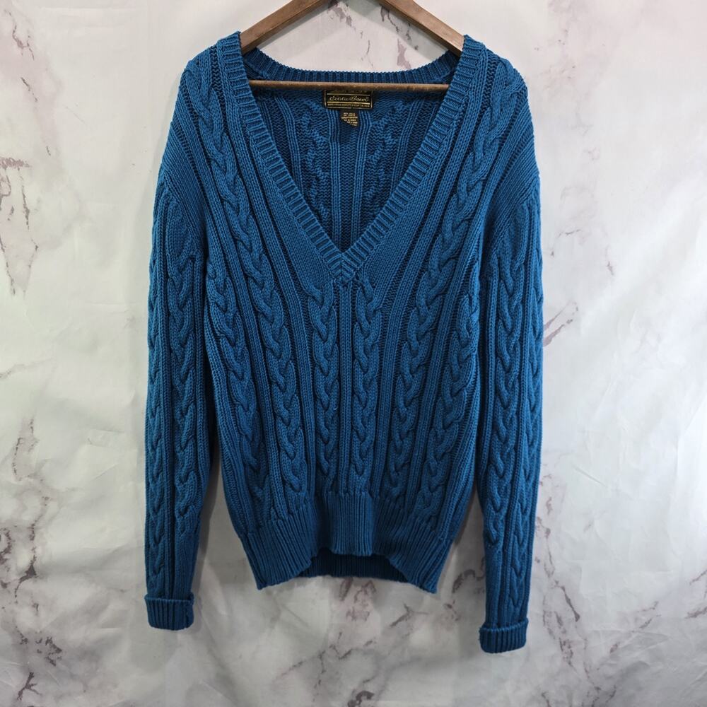Vintage Eddie Bauer Sweater Mens Small Blue Crew Neck 90s V Neck Academia